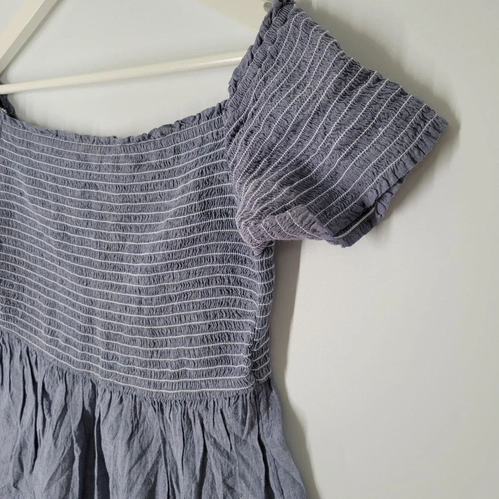 Old Navy Smocked Peplum Top Women Medium Blue Off Shoulder Short Sleeve Striped